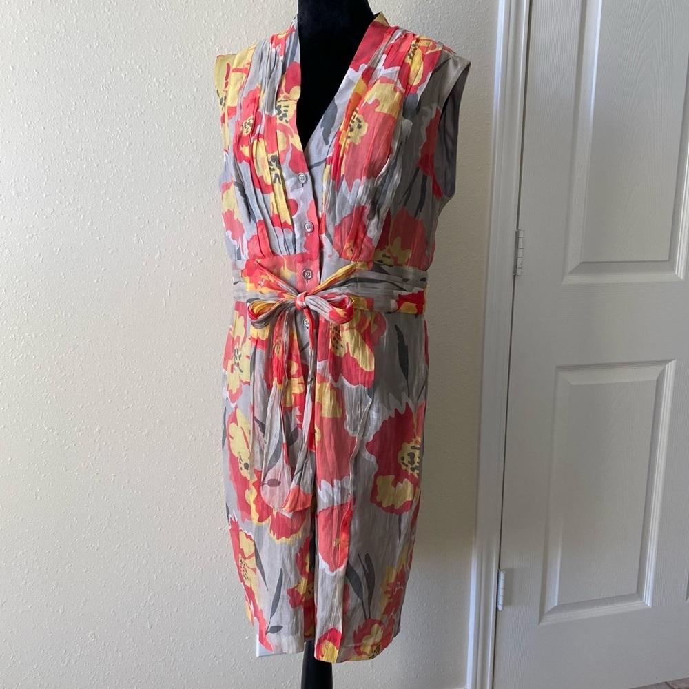 Evan Picone Floral Mini Dress Cap sleeve Button Down belted V Neck Summer Spring - Picture 2 of 15